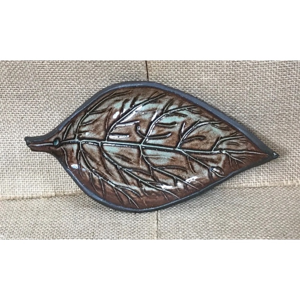 Iris M Grundler Leaf Trinket Dish Art Pottery Botanical Goblincore Fall Harvest